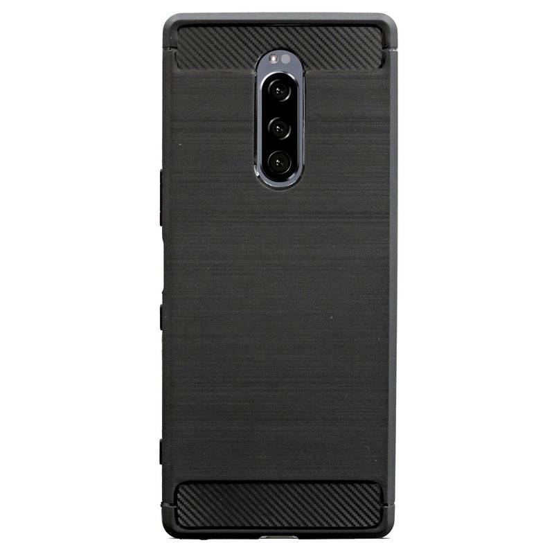 Silikon Hülle Carbon kompatibel mit SONY XPERIA 1 Case TPU Soft Handyhülle Cover Schutzhülle Schwarz