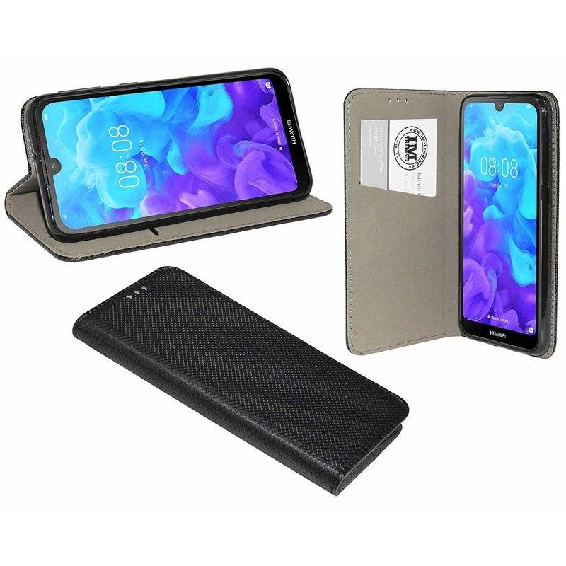 Buch Tasche "Smart" kompatibel mit HONOR 8S Handy Hülle Brieftasche Schutzhülle mit Standfunktion Kartenfach Schwarz