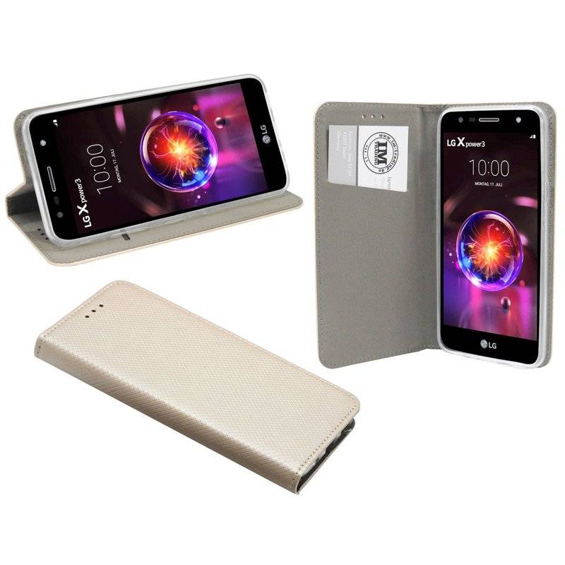 Buch Tasche "Smart" kompatibel mit LG X POWER 3 Handy Hülle Etui Brieftasche Schutzhülle mit Standfunktion in Gold