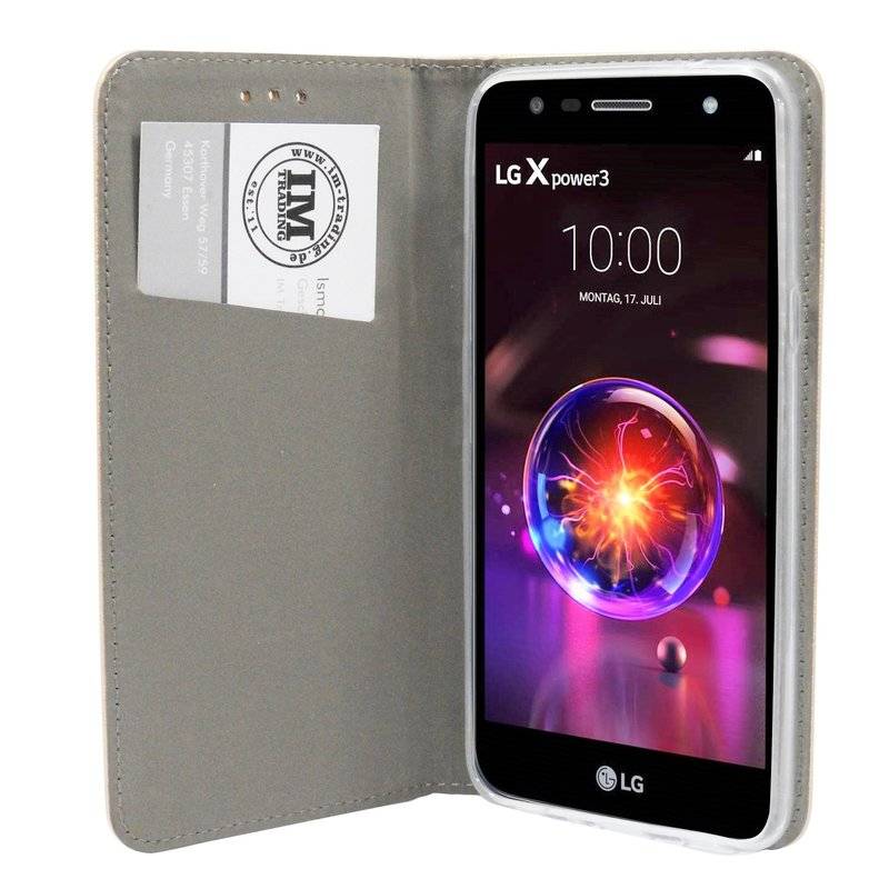 Buch Tasche "Smart" kompatibel mit LG X POWER 3 Handy Hülle Etui Brieftasche Schutzhülle mit Standfunktion in Gold