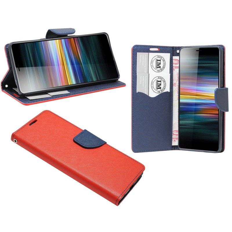 Buch Tasche "Fancy" kompatibel mit SONY XPERIA L3 Handy Hülle Etui Brieftasche Schutzhülle mit Standfunktion Rot-Blau