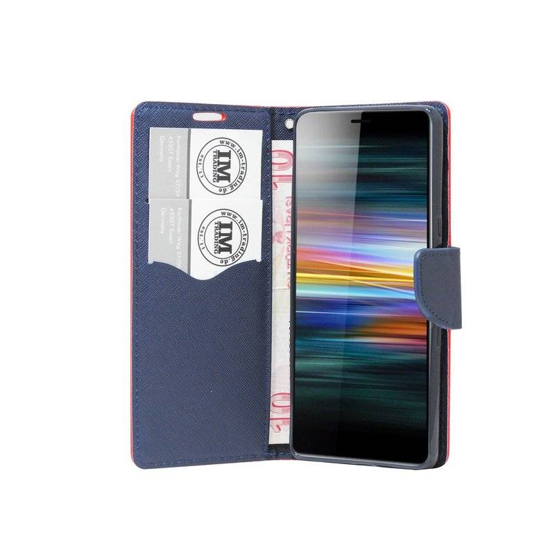 Buch Tasche "Fancy" kompatibel mit SONY XPERIA L3 Handy Hülle Etui Brieftasche Schutzhülle mit Standfunktion Rot-Blau