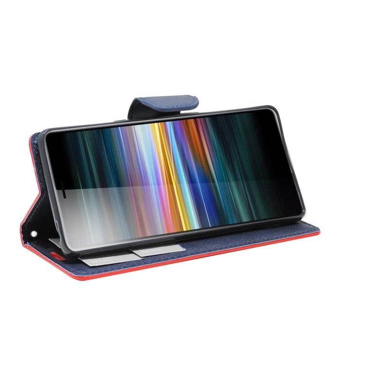 Buch Tasche "Fancy" kompatibel mit SONY XPERIA L3 Handy Hülle Etui Brieftasche Schutzhülle mit Standfunktion Rot-Blau