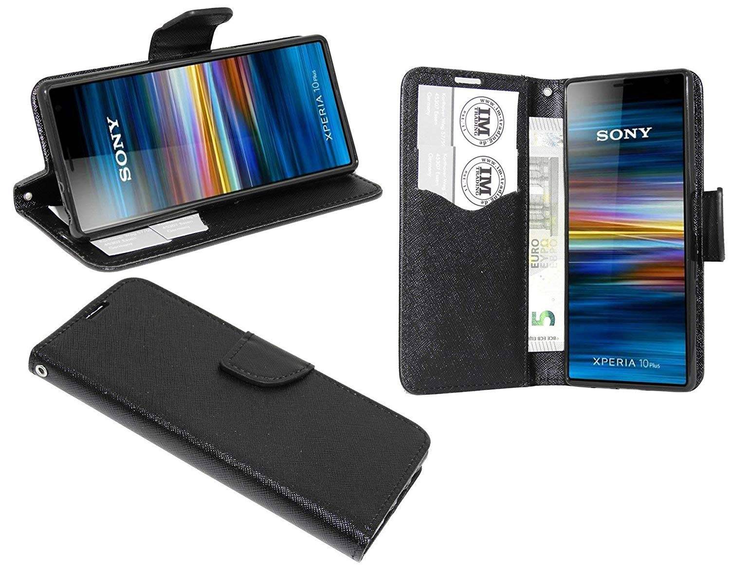 Buch Tasche "Fancy" für SONY XPERIA 10 PLUS Handy Hülle Etui Brieftasche Schutzhülle mit Standfunktion Schwarz
