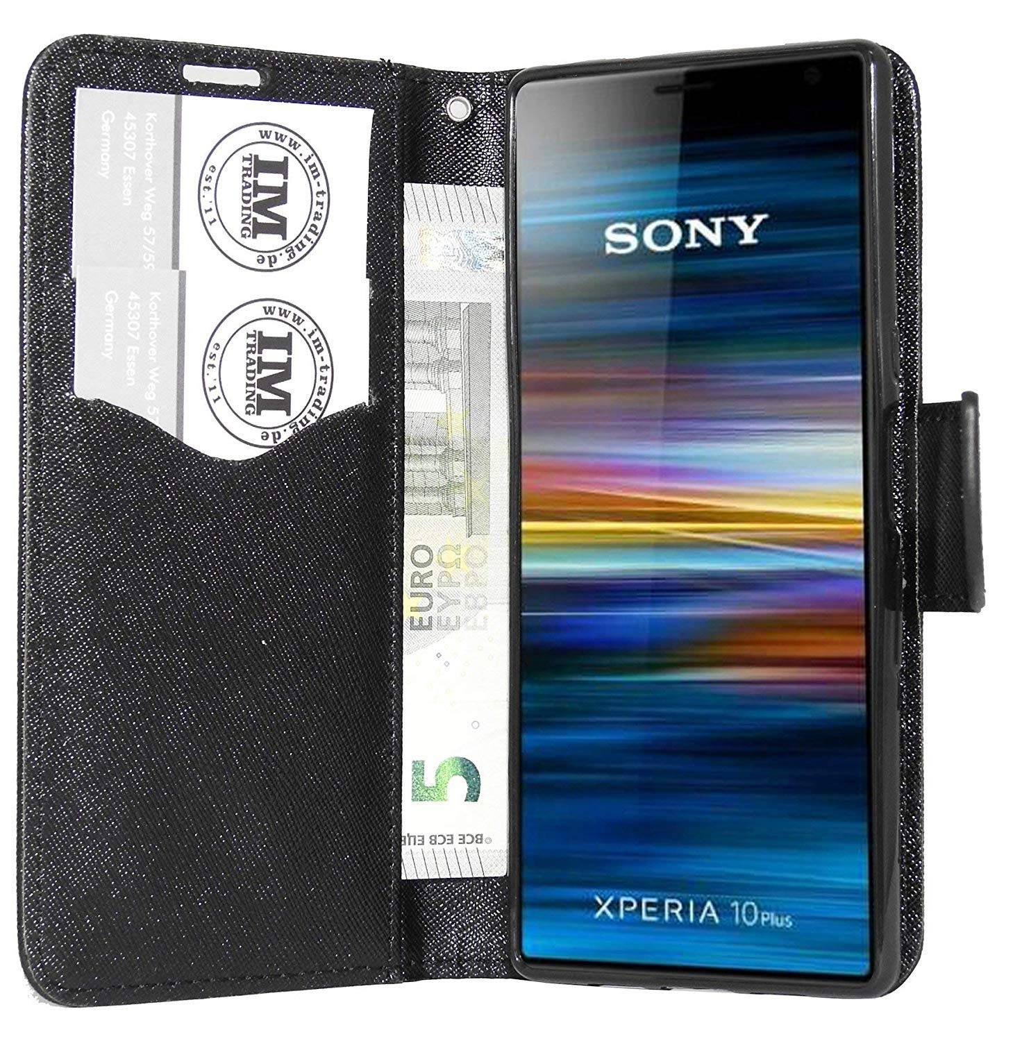 Buch Tasche "Fancy" für SONY XPERIA 10 PLUS Handy Hülle Etui Brieftasche Schutzhülle mit Standfunktion Schwarz