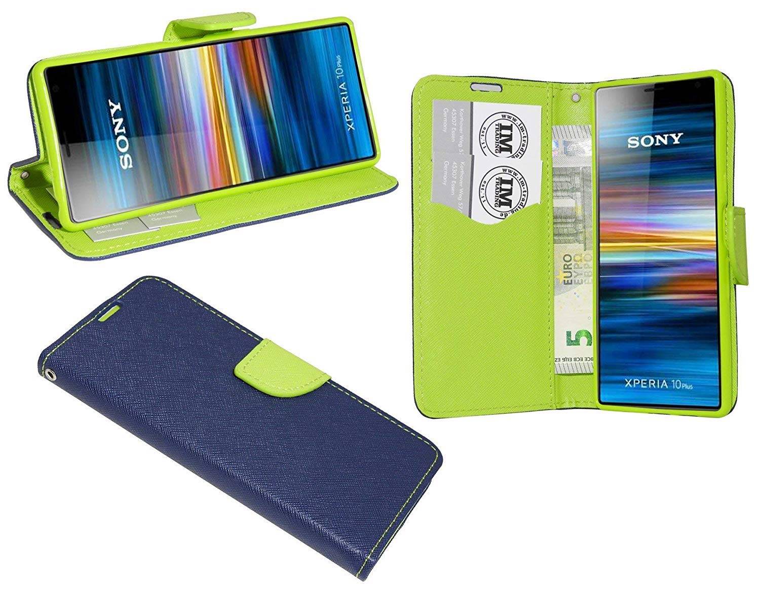 Buch Tasche "Fancy" für SONY XPERIA 10 PLUS Handy Hülle Etui Brieftasche Schutzhülle mit Standfunktion Blau-Grün