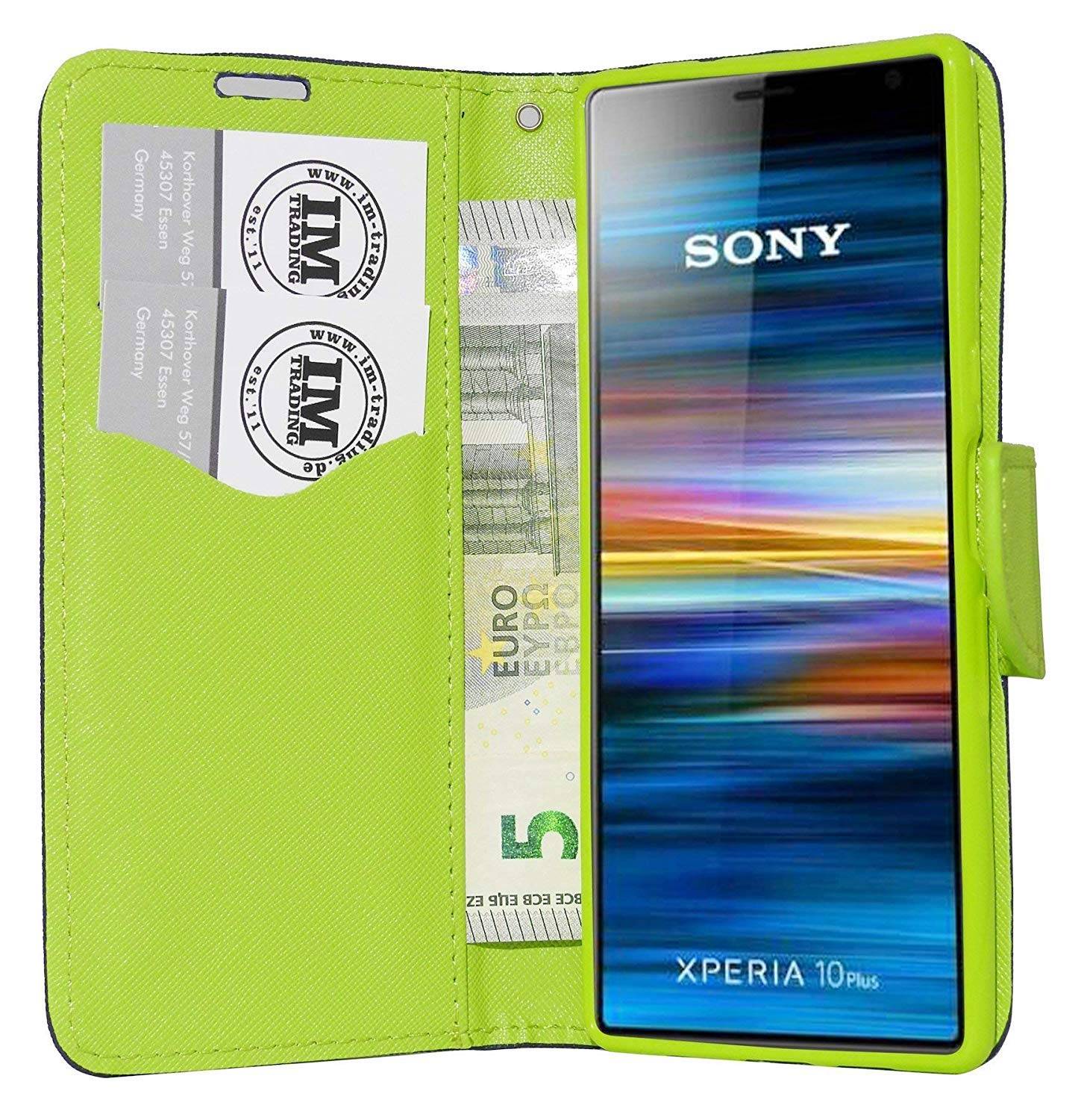 Buch Tasche "Fancy" für SONY XPERIA 10 PLUS Handy Hülle Etui Brieftasche Schutzhülle mit Standfunktion Blau-Grün