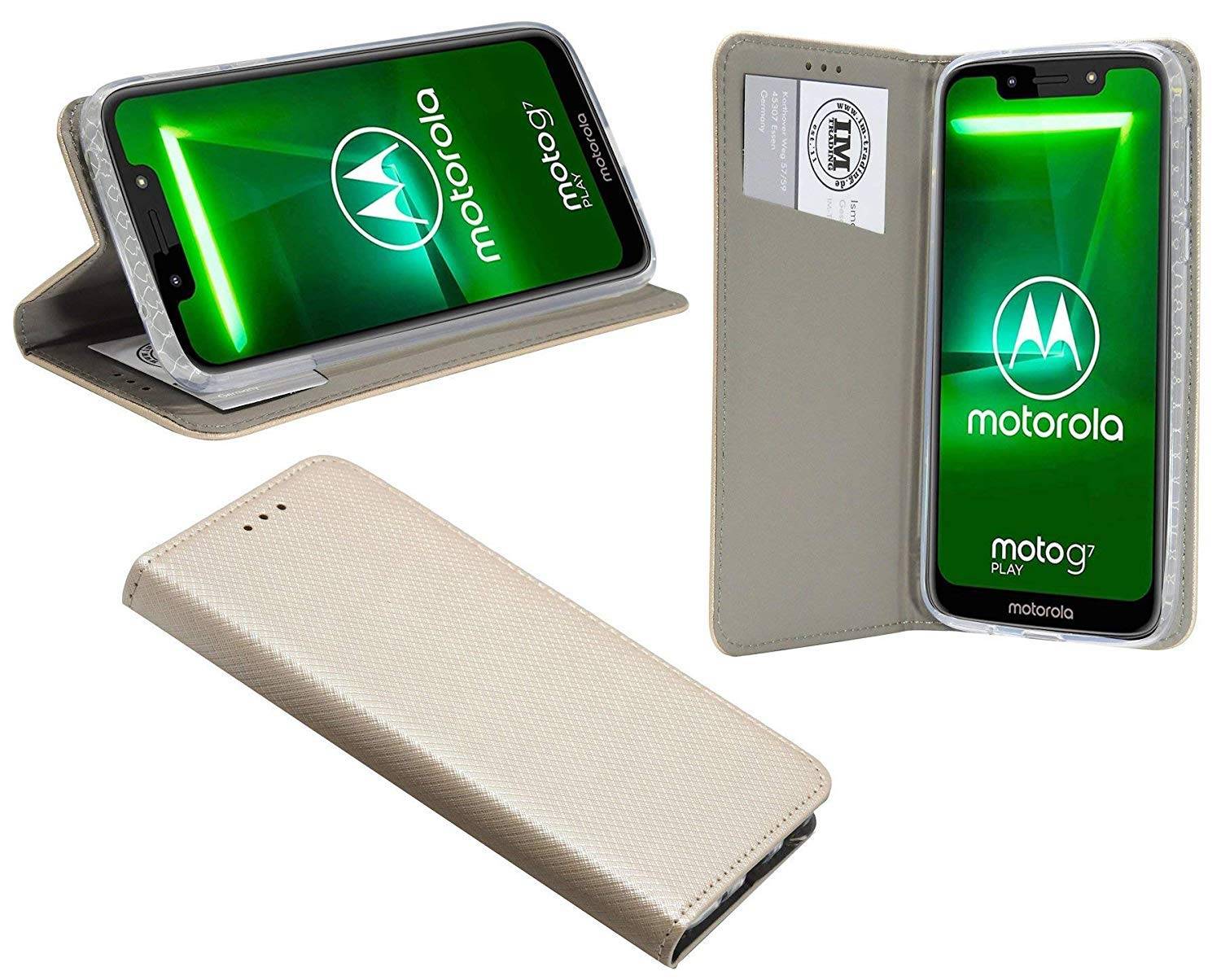 Elegante Buch-Tasche Hülle Smart Magnet für MOTOROLA MOTO G7 PLAY Leder Optik Wallet Book-Style Cover Gold