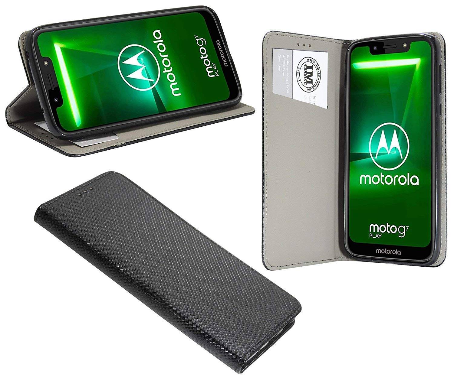 Elegante Buch-Tasche Hülle Smart Magnet für MOTOROLA MOTO G7 PLAY Leder Optik Wallet Book-Style Cover Schwarz