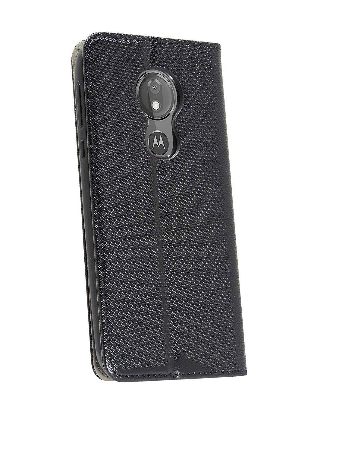 Elegante Buch-Tasche Hülle Smart Magnet für MOTOROLA MOTO G7 PLAY Leder Optik Wallet Book-Style Cover Schwarz