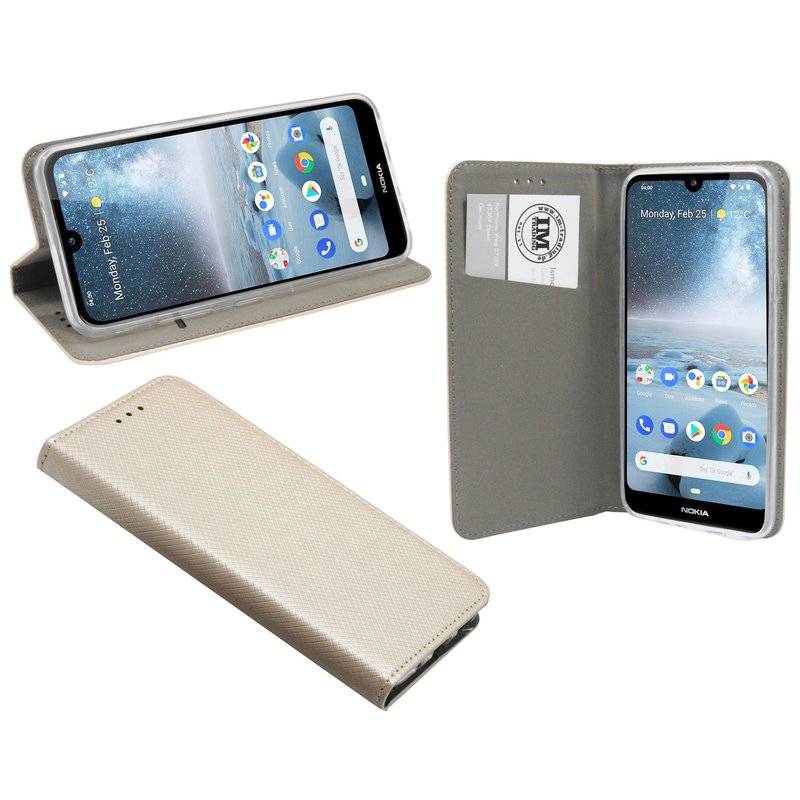 Buch Tasche "Smart" für NOKIA 4.2 Handy Hülle Etui Brieftasche Schutzhülle mit Standfunktion, Kartenfach Gold