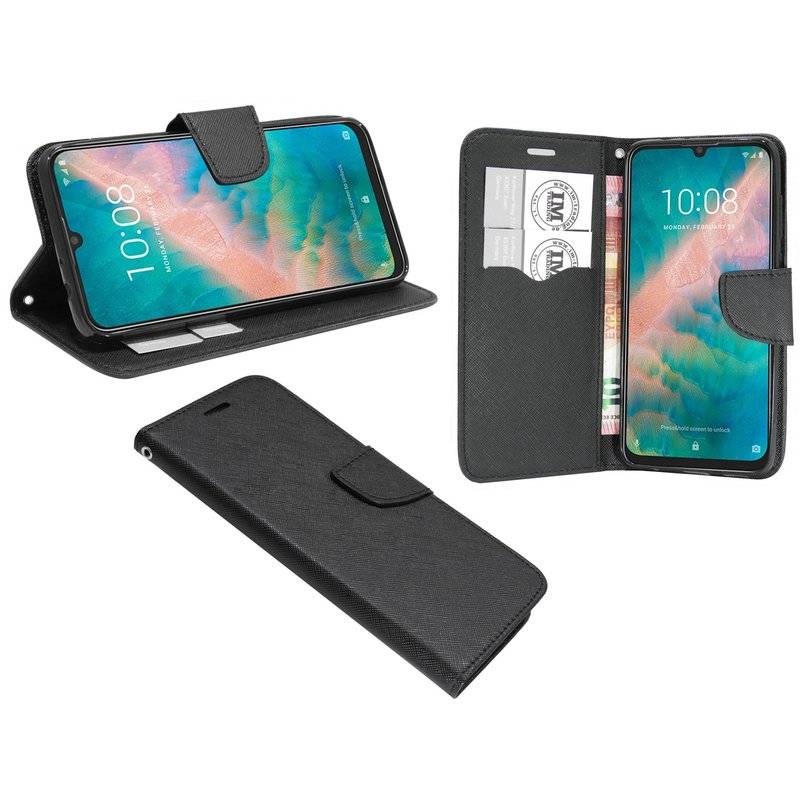 Buch Tasche "Fancy" für ZTE BLADE V10 Handy Hülle Etui Brieftasche Schutzhülle mit Standfunktion Schwarz