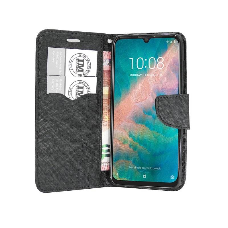 Buch Tasche "Fancy" für ZTE BLADE V10 Handy Hülle Etui Brieftasche Schutzhülle mit Standfunktion Schwarz