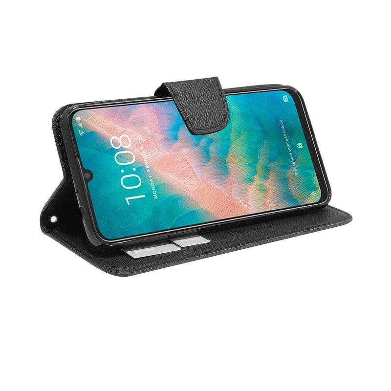 Buch Tasche "Fancy" für ZTE BLADE V10 Handy Hülle Etui Brieftasche Schutzhülle mit Standfunktion Schwarz