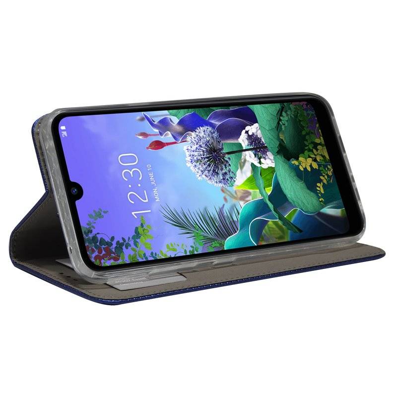 Buch Tasche "Smart" für LG Q60 Handy Hülle Etui Brieftasche Schutzhülle mit Standfunktion, Kartenfach Blau