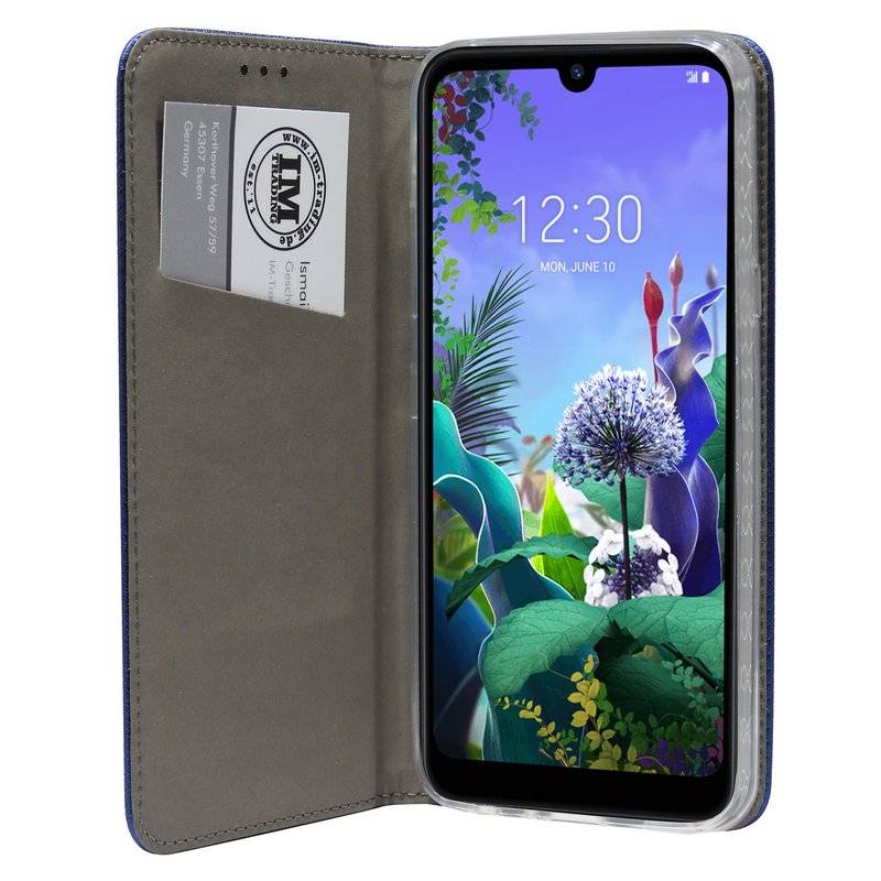 Buch Tasche "Smart" für LG Q60 Handy Hülle Etui Brieftasche Schutzhülle mit Standfunktion, Kartenfach Blau