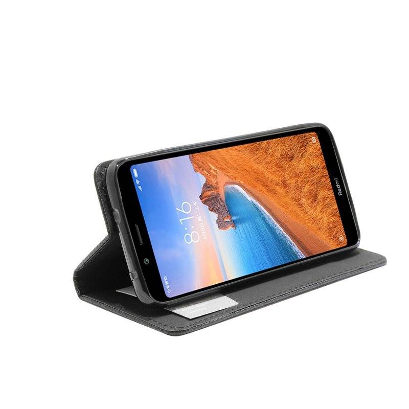 Buch Tasche "Smart" für XIAOMI REDMI 7A Handy Hülle Etui Brieftasche Schutzhülle mit Standfunktion Schwarz
