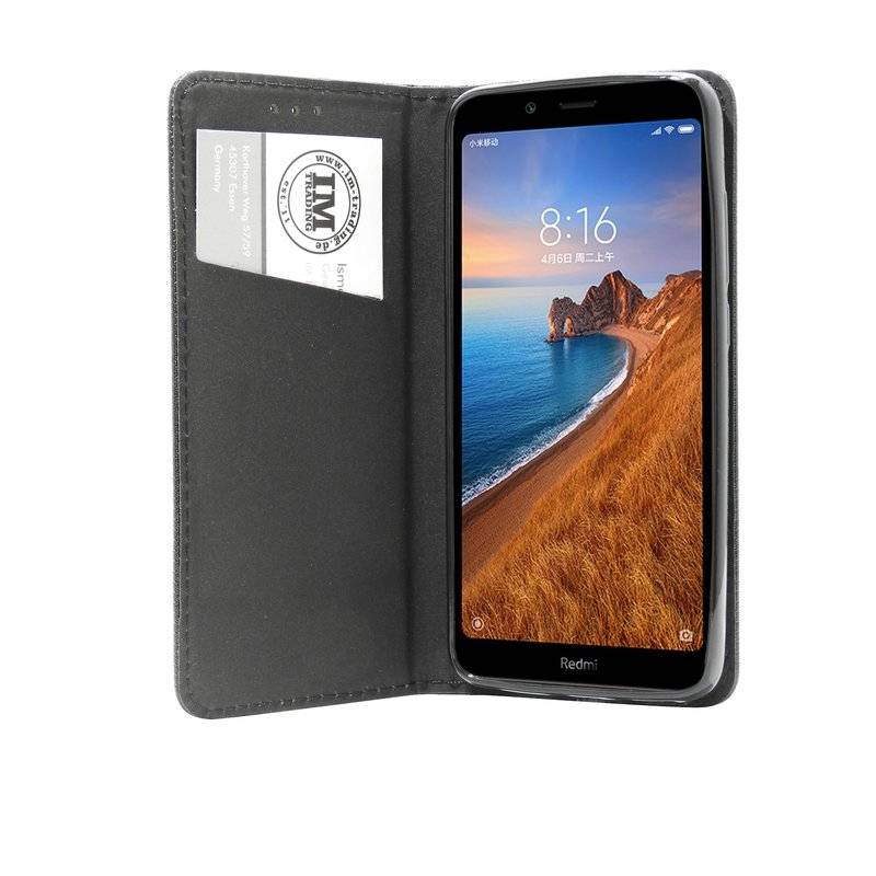 Buch Tasche "Smart" für XIAOMI REDMI 7A Handy Hülle Etui Brieftasche Schutzhülle mit Standfunktion Schwarz