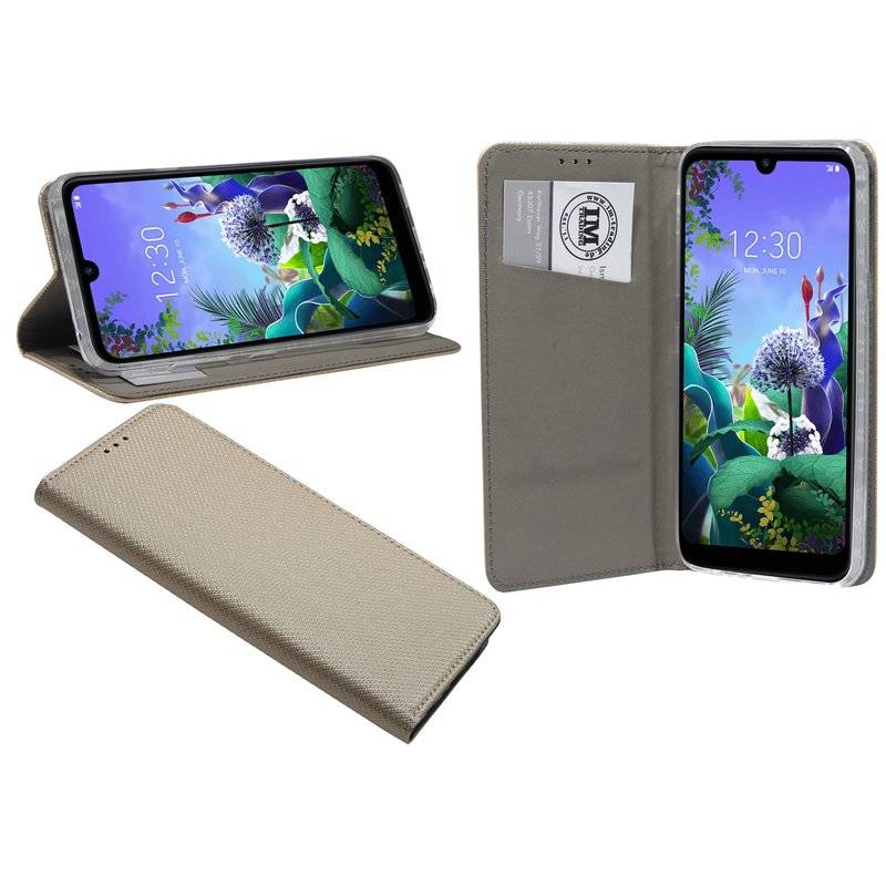 Buch Tasche "Smart" für LG Q60 Handy Hülle Etui Brieftasche Schutzhülle mit Standfunktion, Kartenfach Gold