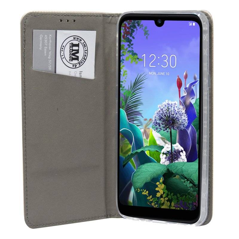 Buch Tasche "Smart" für LG Q60 Handy Hülle Etui Brieftasche Schutzhülle mit Standfunktion, Kartenfach Gold