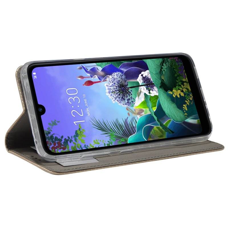 Buch Tasche "Smart" für LG Q60 Handy Hülle Etui Brieftasche Schutzhülle mit Standfunktion, Kartenfach Gold