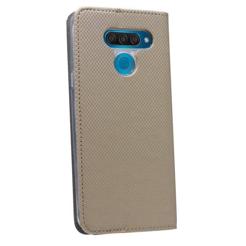 Buch Tasche "Smart" für LG Q60 Handy Hülle Etui Brieftasche Schutzhülle mit Standfunktion, Kartenfach Gold