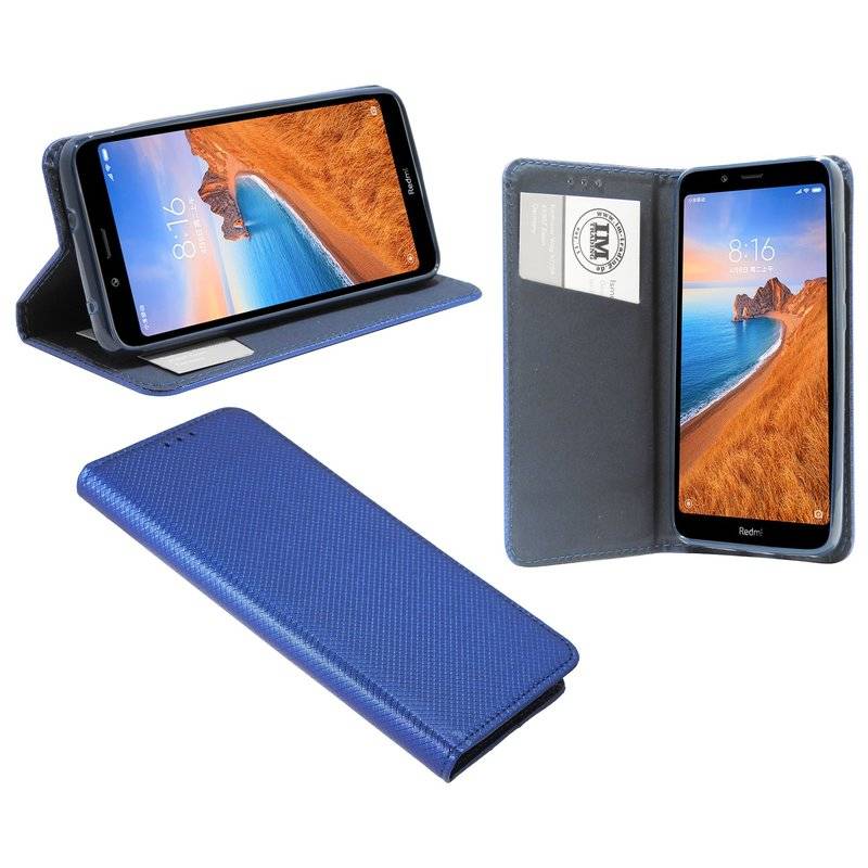 Buch Tasche "Smart" für XIAOMI REDMI 7A Handy Hülle Etui Brieftasche Schutzhülle mit Standfunktion Blau