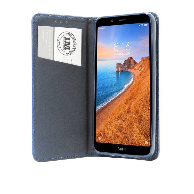 Buch Tasche "Smart" für XIAOMI REDMI 7A Handy Hülle Etui Brieftasche Schutzhülle mit Standfunktion Blau