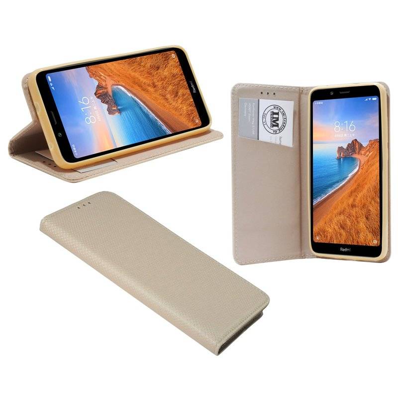 Buch Tasche "Smart" für XIAOMI REDMI 7A Handy Hülle Etui Brieftasche Schutzhülle mit Standfunktion Gold