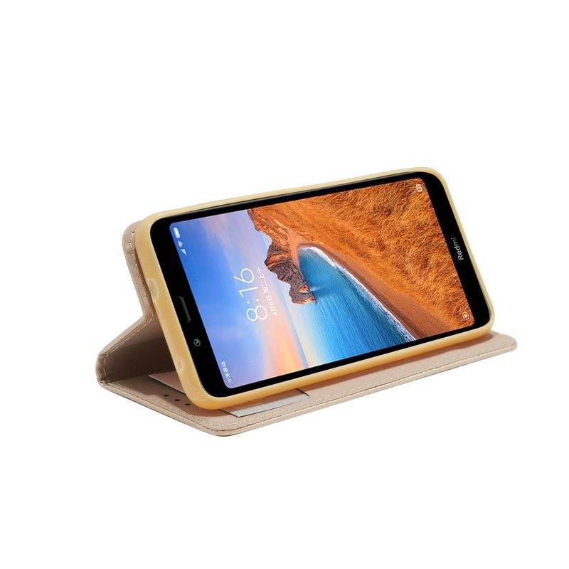 Buch Tasche "Smart" für XIAOMI REDMI 7A Handy Hülle Etui Brieftasche Schutzhülle mit Standfunktion Gold