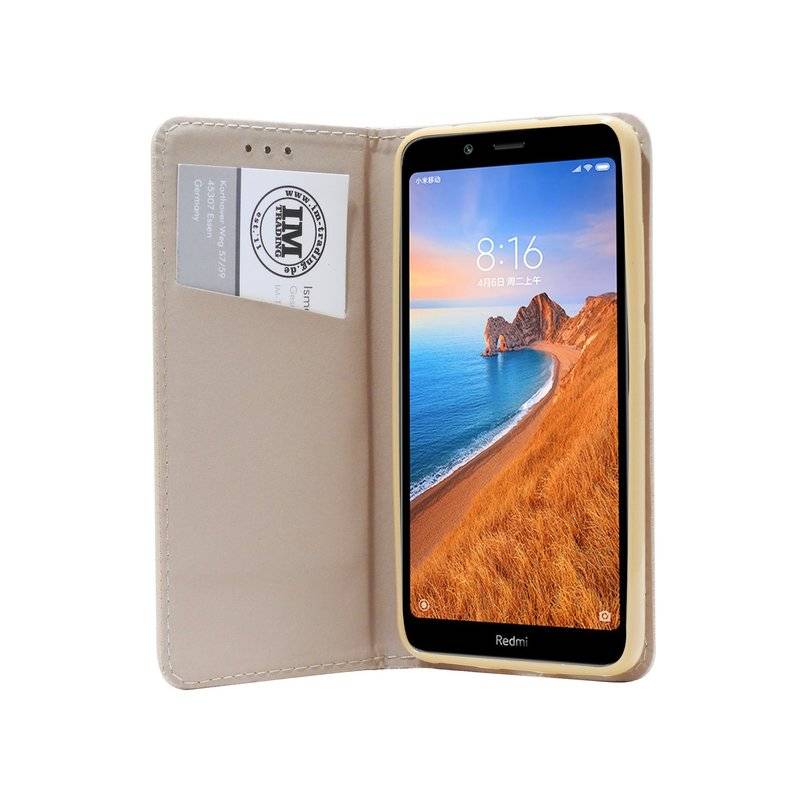 Buch Tasche "Smart" für XIAOMI REDMI 7A Handy Hülle Etui Brieftasche Schutzhülle mit Standfunktion Gold