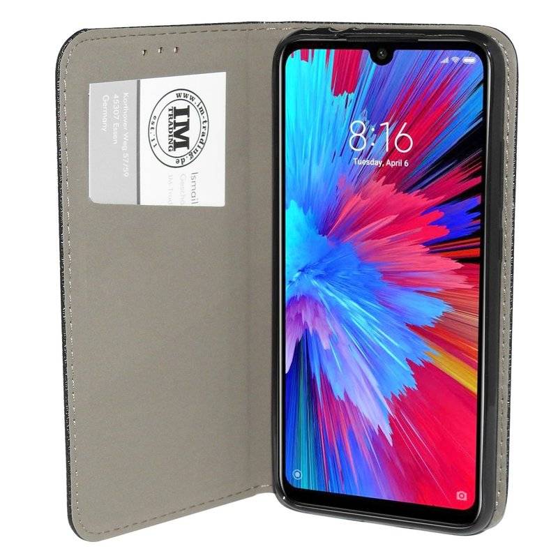 Buch Tasche "Smart" kompatibel mit XIAOMI REDMI NOTE 7 Handy Hülle Brieftasche Schutzhülle mit Standfunktion in Schwarz