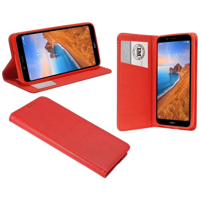 Buch Tasche "Smart" für XIAOMI REDMI 7A Handy Hülle Etui Brieftasche Schutzhülle mit Standfunktion Rot