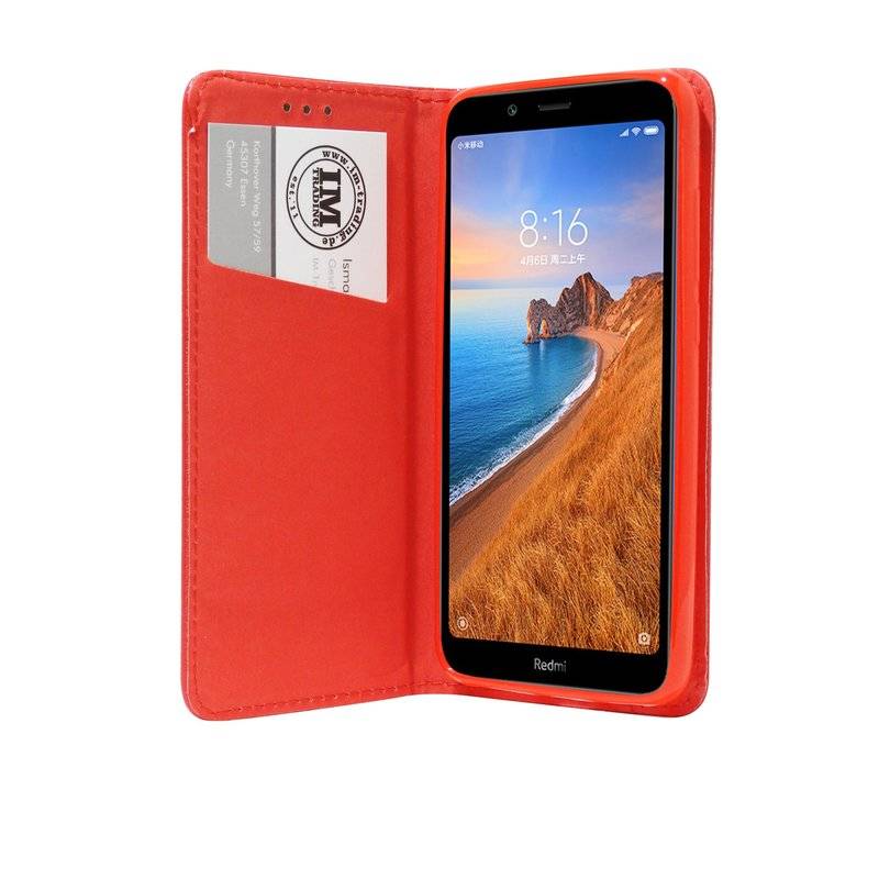 Buch Tasche "Smart" für XIAOMI REDMI 7A Handy Hülle Etui Brieftasche Schutzhülle mit Standfunktion Rot