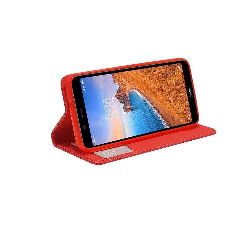 Buch Tasche "Smart" für XIAOMI REDMI 7A Handy Hülle Etui Brieftasche Schutzhülle mit Standfunktion Rot
