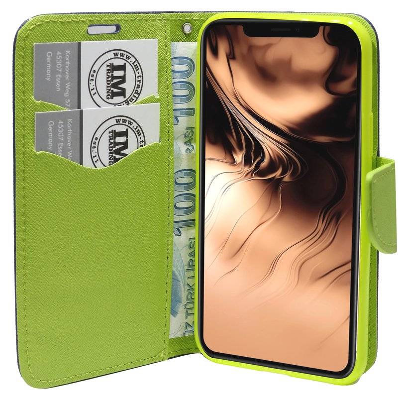 Buch Tasche Fancy für iPhone 11 Handy Hülle Etui Brieftasche Schutzhülle mit Standfunktion, Kartenfach Blau Grün