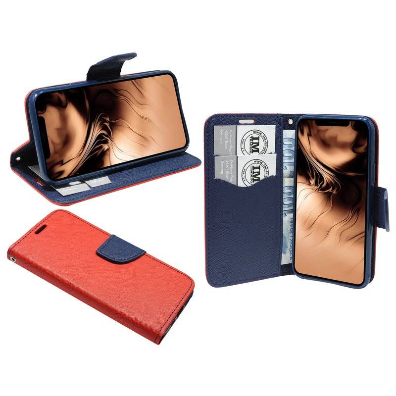 Buch Tasche Fancy für iPhone 11 Handy Hülle Etui Brieftasche Schutzhülle mit Standfunktion, Kartenfach Rot Blau
