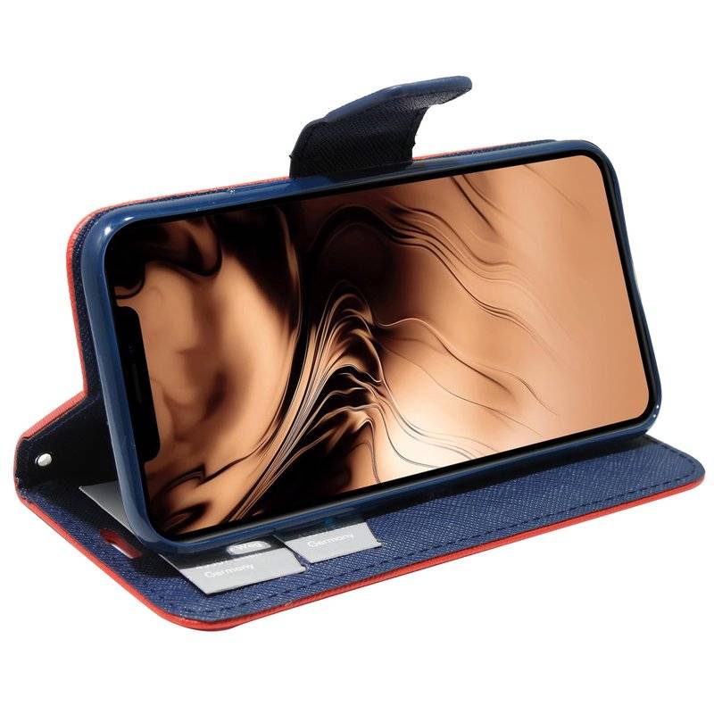 Buch Tasche Fancy für iPhone 11 Handy Hülle Etui Brieftasche Schutzhülle mit Standfunktion, Kartenfach Rot Blau