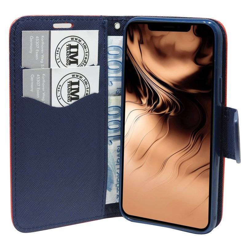 Buch Tasche Fancy für iPhone 11 Handy Hülle Etui Brieftasche Schutzhülle mit Standfunktion, Kartenfach Rot Blau