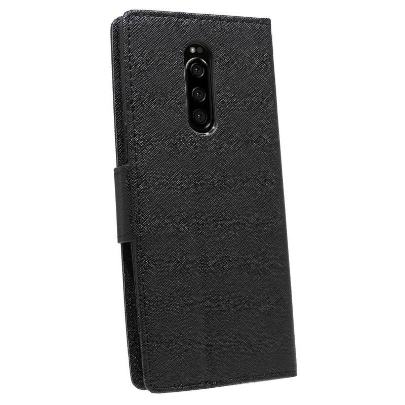 Buch Tasche Fancy für Sony Xperia 1 Handy Hülle Etui Brieftasche Schutzhülle mit Standfunktion, Kartenfach Schwarz