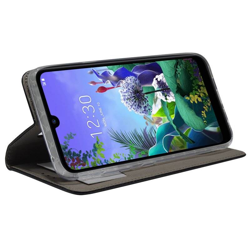 Buch Tasche "Smart" für LG Q60 Handy Hülle Etui Brieftasche Schutzhülle mit Standfunktion, Kartenfach Schwarz