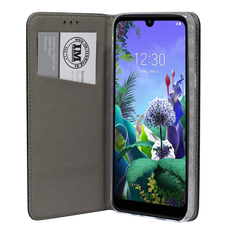 Buch Tasche "Smart" für LG Q60 Handy Hülle Etui Brieftasche Schutzhülle mit Standfunktion, Kartenfach Schwarz