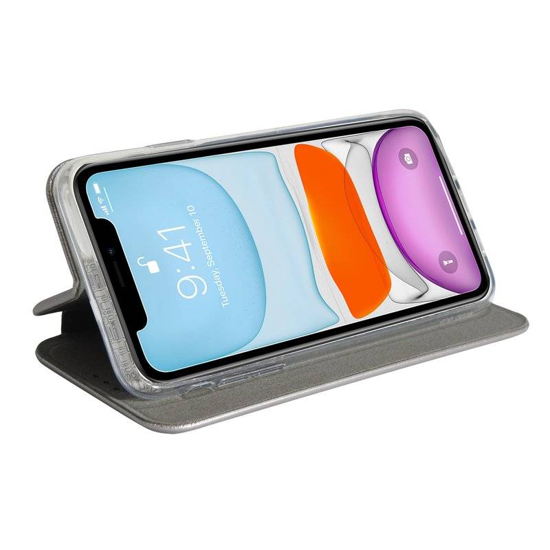 Buch Tasche "Elegance" für iPhone 11 Handy Hülle Etui Brieftasche Schutzhülle mit Standfunktion, Kartenfach Grau