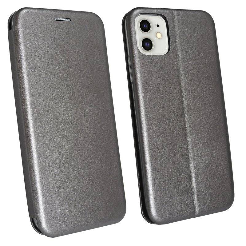 Buch Tasche "Elegance" für iPhone 11 Handy Hülle Etui Brieftasche Schutzhülle mit Standfunktion, Kartenfach Grau