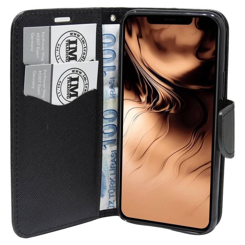 Buch Tasche Fancy für iPhone 11 Handy Hülle Etui Brieftasche Schutzhülle mit Standfunktion, Kartenfach Schwarz