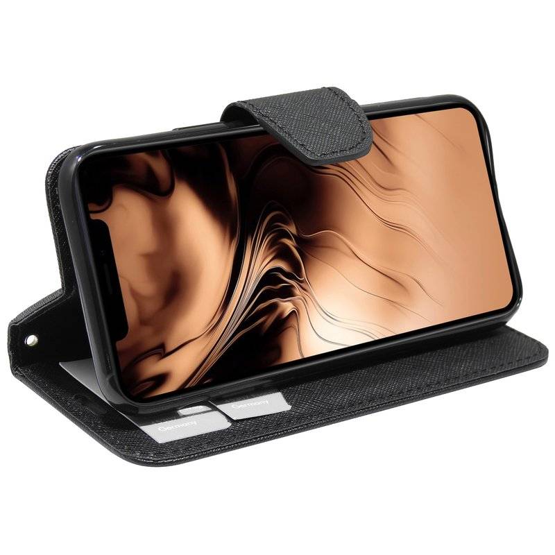 Buch Tasche Fancy für iPhone 11 Handy Hülle Etui Brieftasche Schutzhülle mit Standfunktion, Kartenfach Schwarz