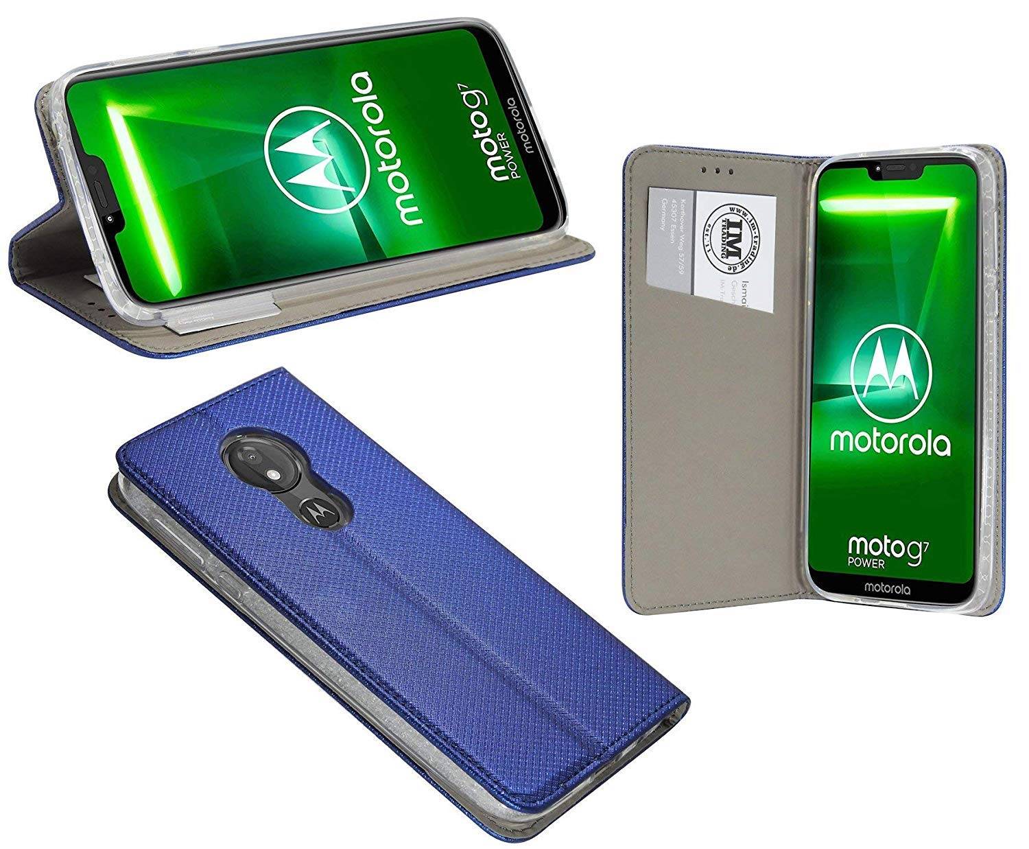 Elegante Buch-Tasche Hülle Smart Magnet für MOTOROLA MOTO G7 POWER Leder Optik Wallet Book-Style Cover Blau