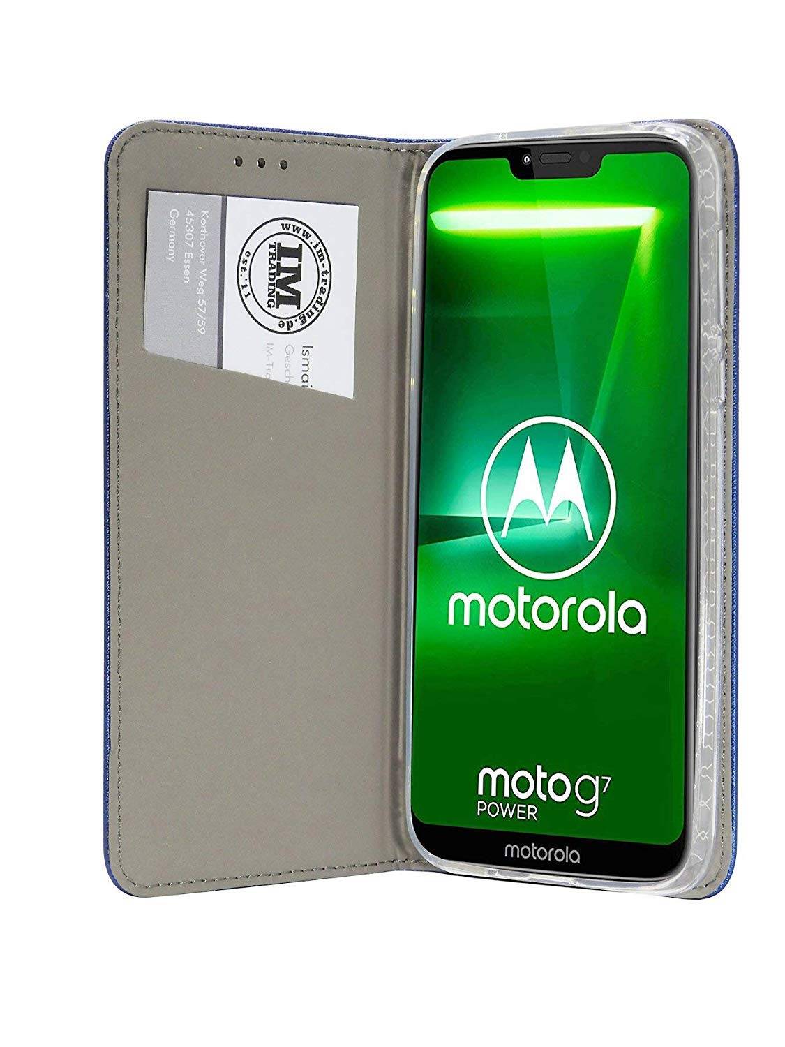 Elegante Buch-Tasche Hülle Smart Magnet für MOTOROLA MOTO G7 POWER Leder Optik Wallet Book-Style Cover Blau
