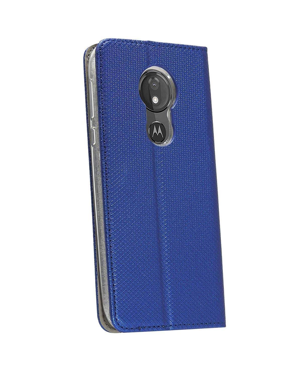 Elegante Buch-Tasche Hülle Smart Magnet für MOTOROLA MOTO G7 POWER Leder Optik Wallet Book-Style Cover Blau
