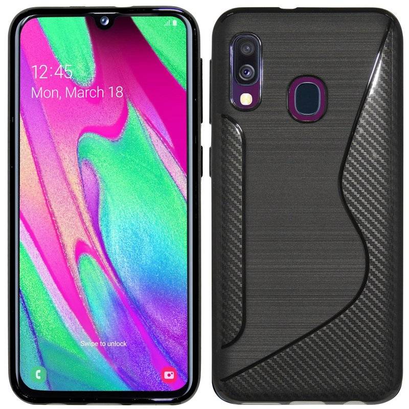 S-Line Hülle Bumper für Samsung Galaxy A40 (A405F) Silikonhülle Stoßfest Handyhülle TPU Case Cover Schwarz